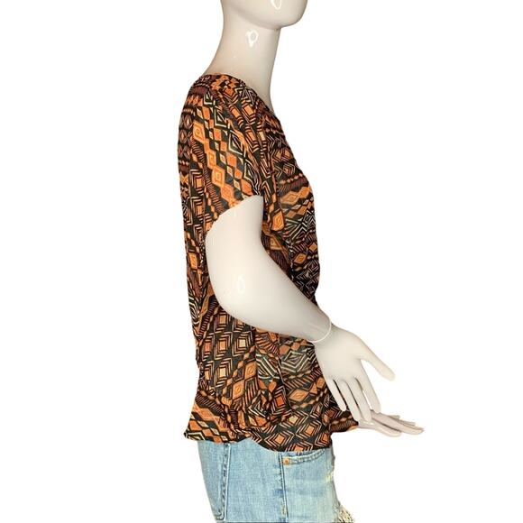 ULTRA FLIRT TRIBAL Sheer Women Top Short Sleeve Elastic on Waist Size M - Picture 6 of 8